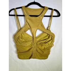PRETTYLITTLETHING Olive Green Mesh Ruched Cutout Halter Crop Top  - Size 8